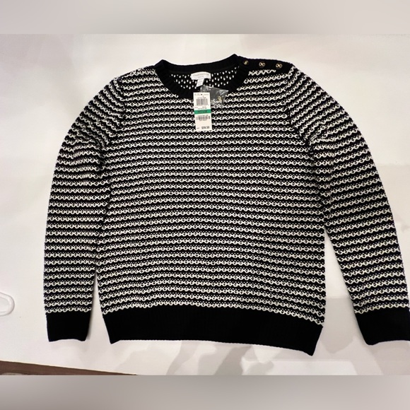 CHARTER CLUB BLACK & WHITE DESIGN SWEATER SIZE PETITE LARGE - Picture 1 of 8